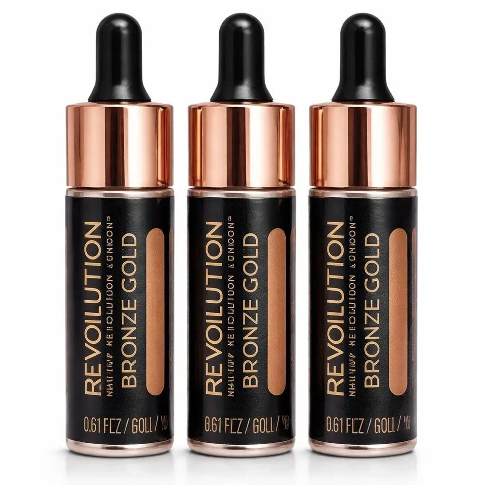 Makeup Revolution Bronze Gold Liquid Highlighter 0.61oz / 18g – Lot of 3 – New